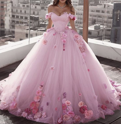 pink wedding dresses ball gown handmade ...